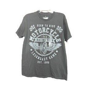 NWT Men’s Motorcycle Graphic T-shirt in Grey 100% Cotton Goodie Two Sleeves